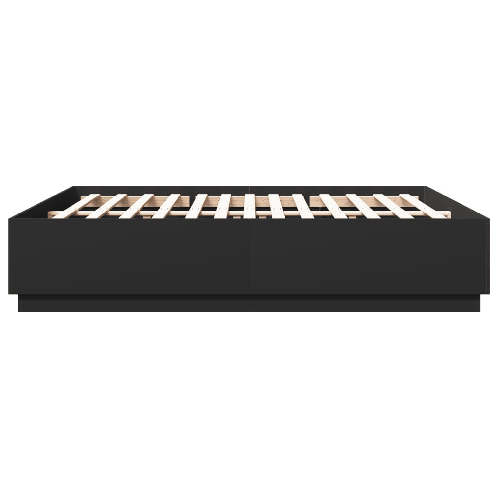 vidaXL Cadru de pat cu lumini LED, negru, 200x200 cm, lemn prelucrat