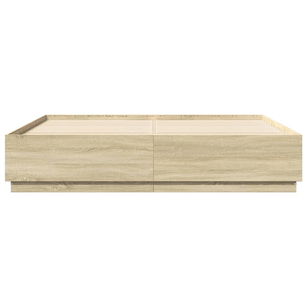 vidaXL Cadru de pat cu LED stejar sonoma 200x200 cm lemn prelucrat vidaXL Cadru de pat cu LED stejar sonoma 200x200 cm lemn prelucrat