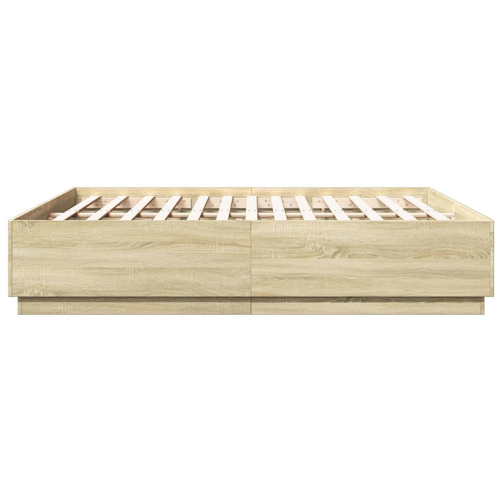 vidaXL Cadru de pat cu LED stejar sonoma 200x200 cm lemn prelucrat vidaXL Cadru de pat cu LED stejar sonoma 200x200 cm lemn prelucrat