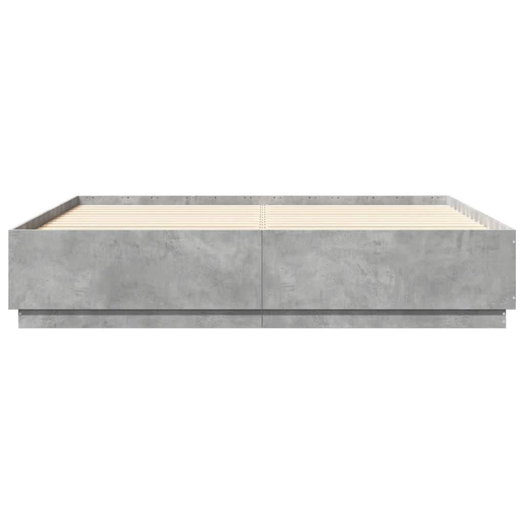 vidaXL Cadru de pat cu lumini LED gri beton 200x200 cm lemn prelucrat vidaXL Cadru de pat cu lumini LED gri beton 200x200 cm lemn prelucrat