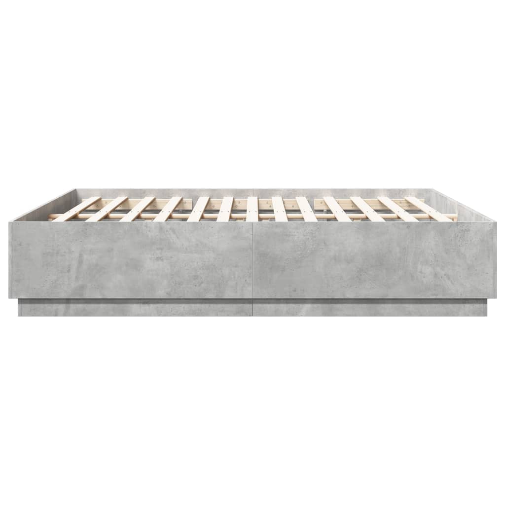 vidaXL Cadru de pat cu lumini LED gri beton 200x200 cm lemn prelucrat vidaXL Cadru de pat cu lumini LED gri beton 200x200 cm lemn prelucrat
