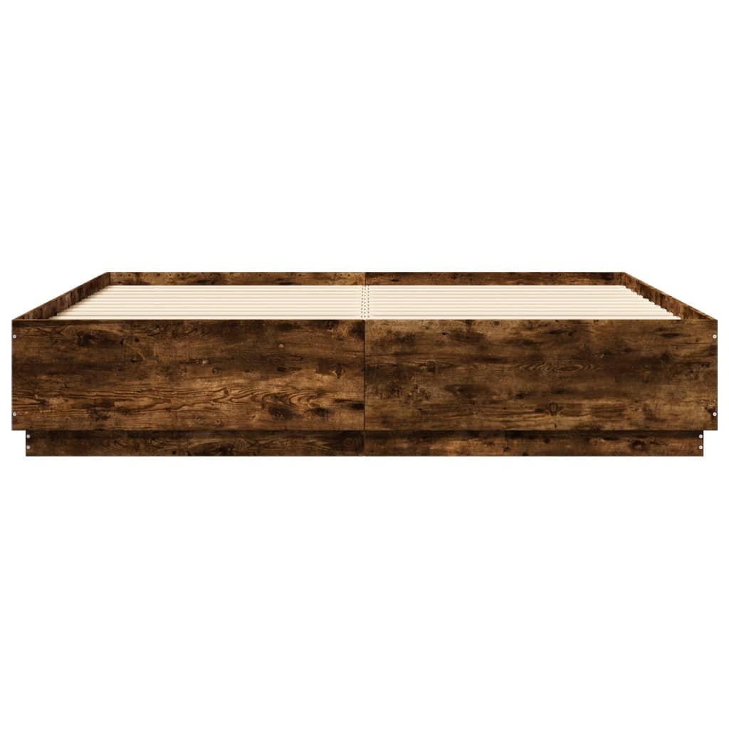 vidaXL Cadru de pat cu LED stejar fumuriu 200x200cm lemn prelucrat