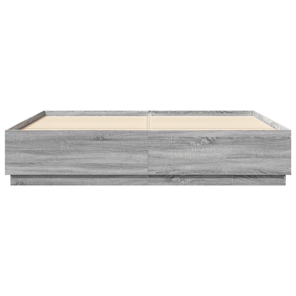 vidaXL Cadru de pat cu lumini LED gri sonoma 200x200 cm lemn prelucrat vidaXL Cadru de pat cu lumini LED gri sonoma 200x200 cm lemn prelucrat