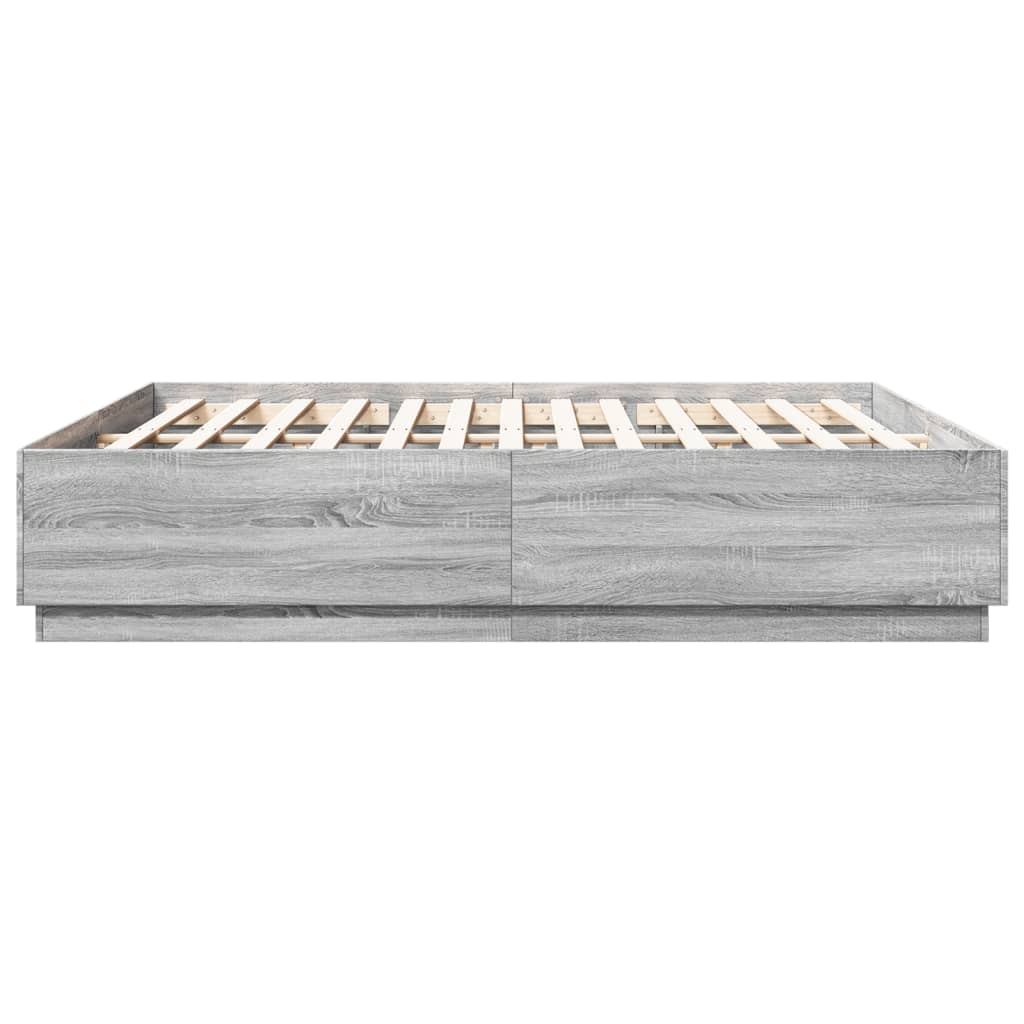 vidaXL Cadru de pat cu lumini LED gri sonoma 200x200 cm lemn prelucrat vidaXL Cadru de pat cu lumini LED gri sonoma 200x200 cm lemn prelucrat