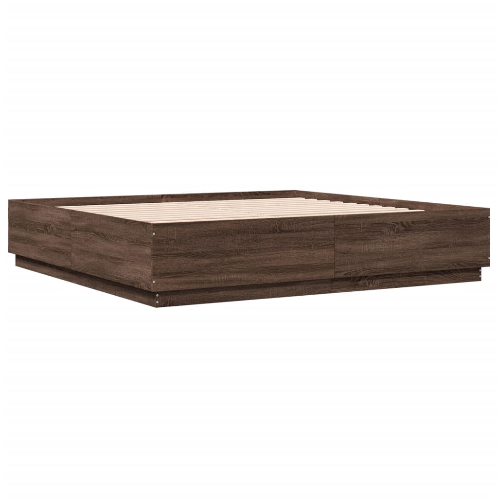 vidaXL Cadru de pat cu lumini LED stejar maro 200x200cm lemn prelucrat