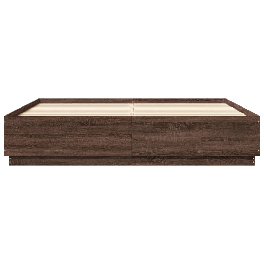 vidaXL Cadru de pat cu lumini LED stejar maro 200x200cm lemn prelucrat