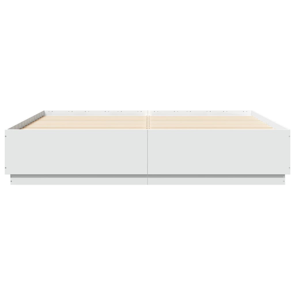 vidaXL Cadru de pat cu lumini LED, alb, 180x200 cm, lemn prelucrat vidaXL Cadru de pat cu lumini LED, alb, 180x200 cm, lemn prelucrat