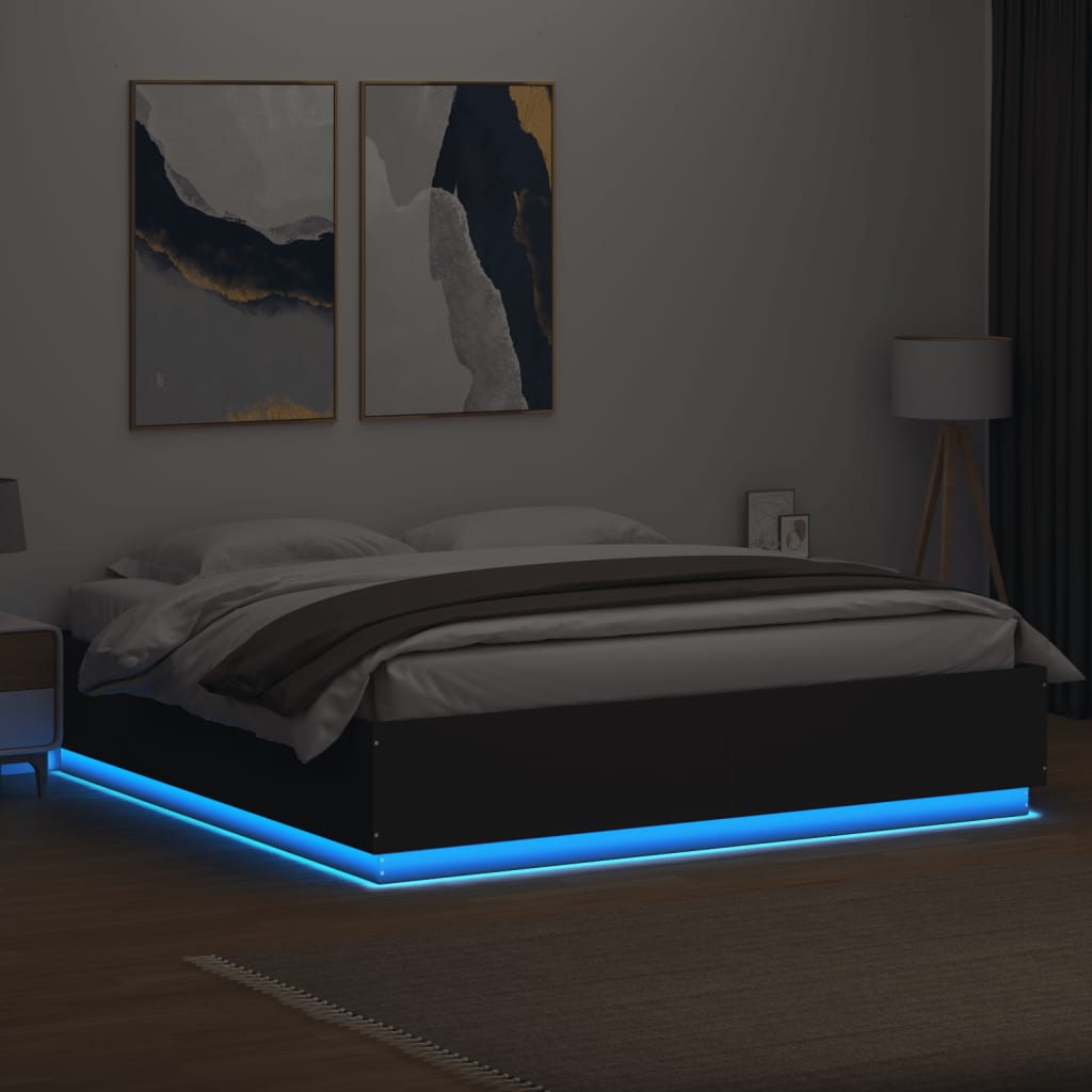 vidaXL Cadru de pat cu lumini LED, negru, 180x200 cm, lemn prelucrat vidaXL Cadru de pat cu lumini LED, negru, 180x200 cm, lemn prelucrat