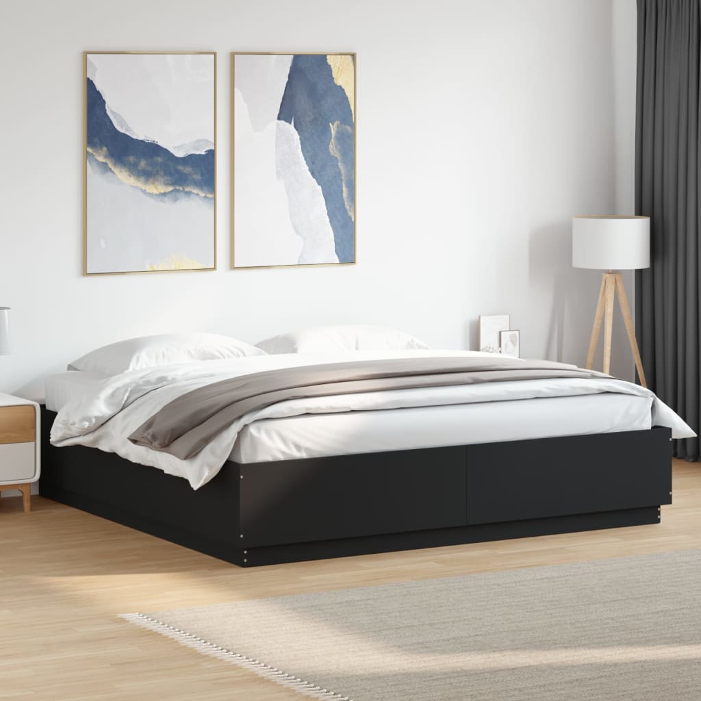 vidaXL Cadru de pat cu lumini LED, negru, 180x200 cm, lemn prelucrat vidaXL Cadru de pat cu lumini LED, negru, 180x200 cm, lemn prelucrat
