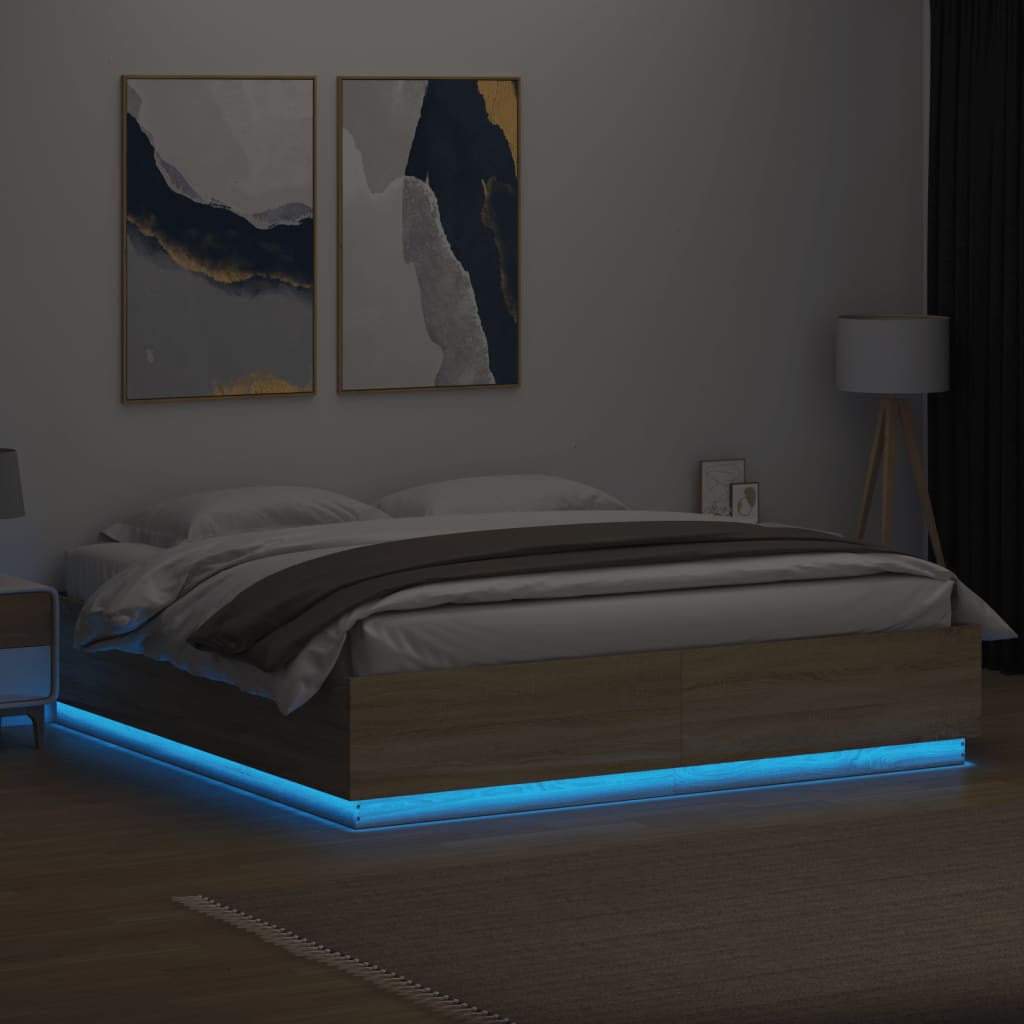 vidaXL Cadru de pat cu LED stejar sonoma 180x200 cm lemn prelucrat vidaXL Cadru de pat cu LED stejar sonoma 180x200 cm lemn prelucrat
