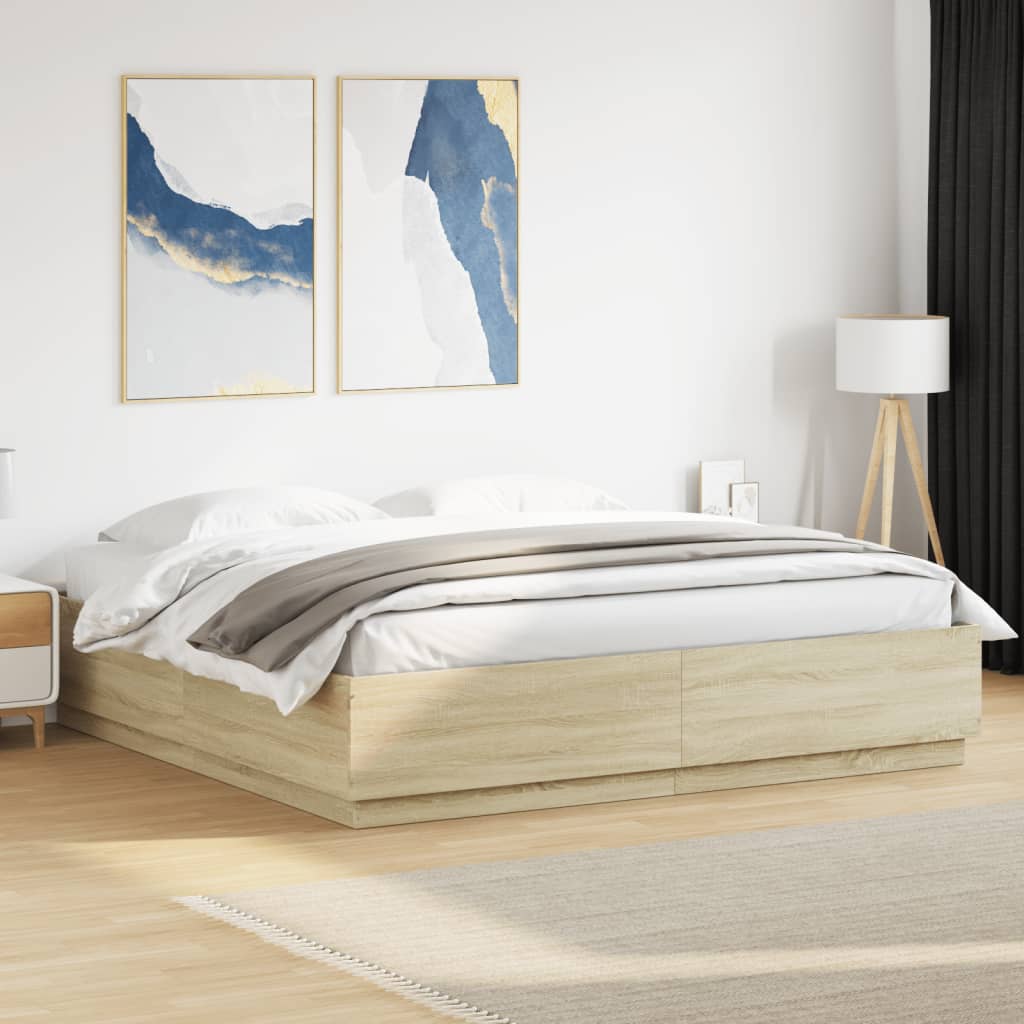 vidaXL Cadru de pat cu LED stejar sonoma 180x200 cm lemn prelucrat vidaXL Cadru de pat cu LED stejar sonoma 180x200 cm lemn prelucrat