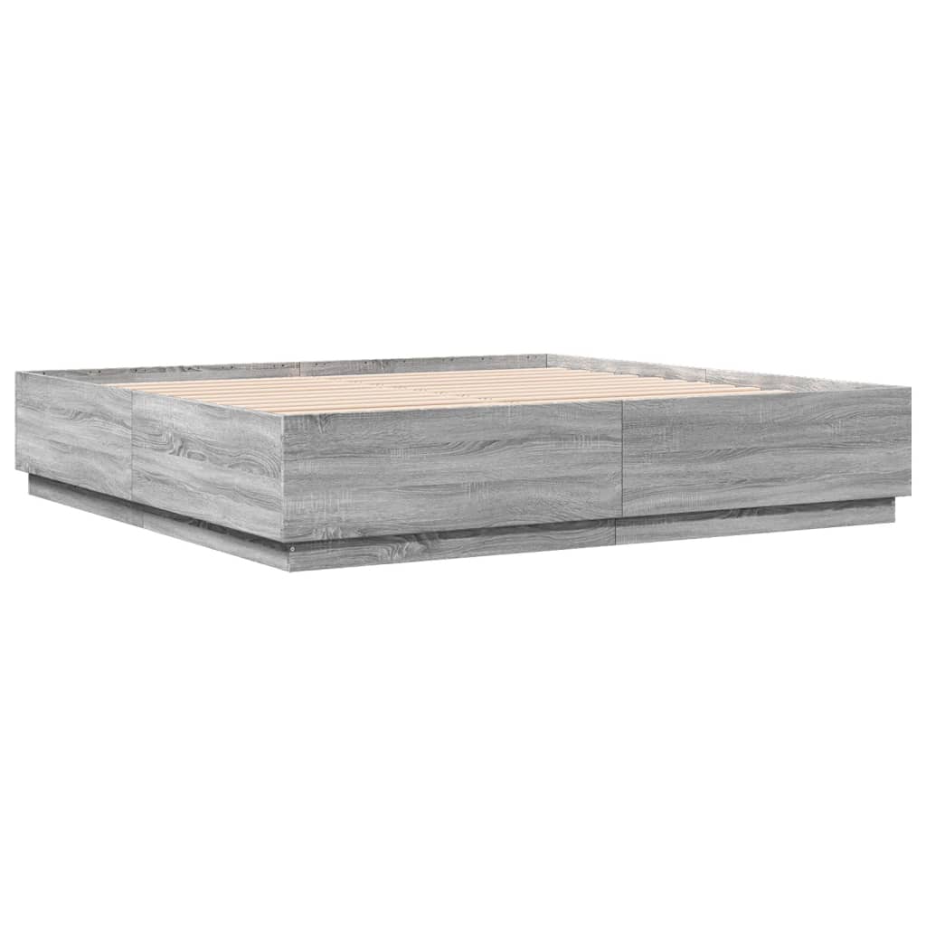 vidaXL Cadru de pat cu lumini LED gri sonoma 180x200 cm lemn prelucrat vidaXL Cadru de pat cu lumini LED gri sonoma 180x200 cm lemn prelucrat