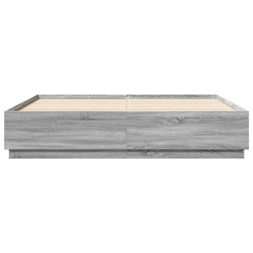 vidaXL Cadru de pat cu lumini LED gri sonoma 180x200 cm lemn prelucrat vidaXL Cadru de pat cu lumini LED gri sonoma 180x200 cm lemn prelucrat