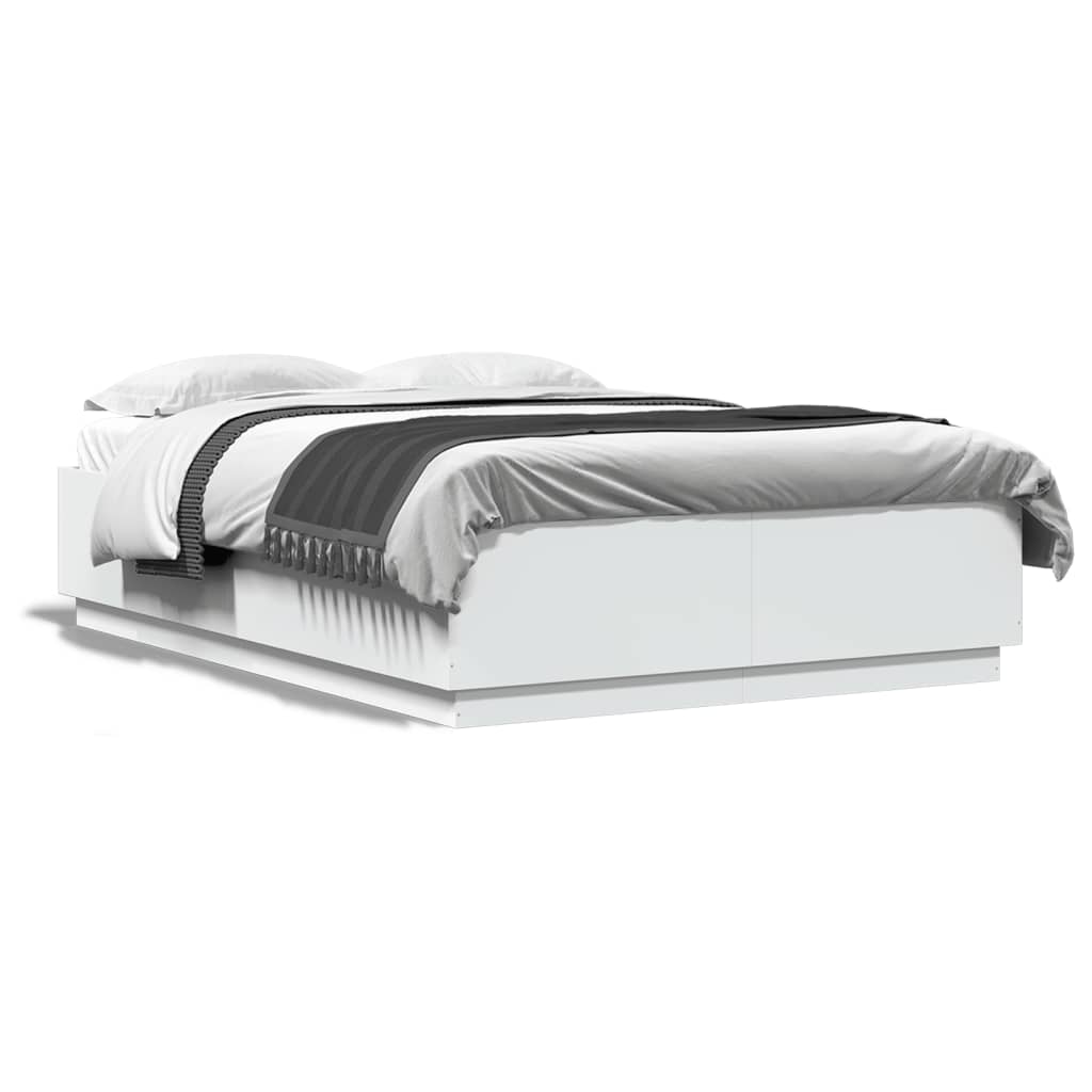 vidaXL Cadru de pat cu lumini LED, alb, 160x200 cm, lemn prelucrat