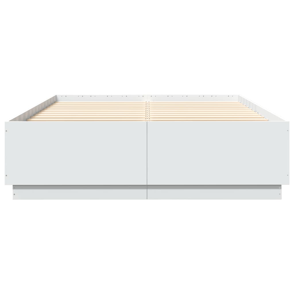 vidaXL Cadru de pat cu lumini LED, alb, 160x200 cm, lemn prelucrat