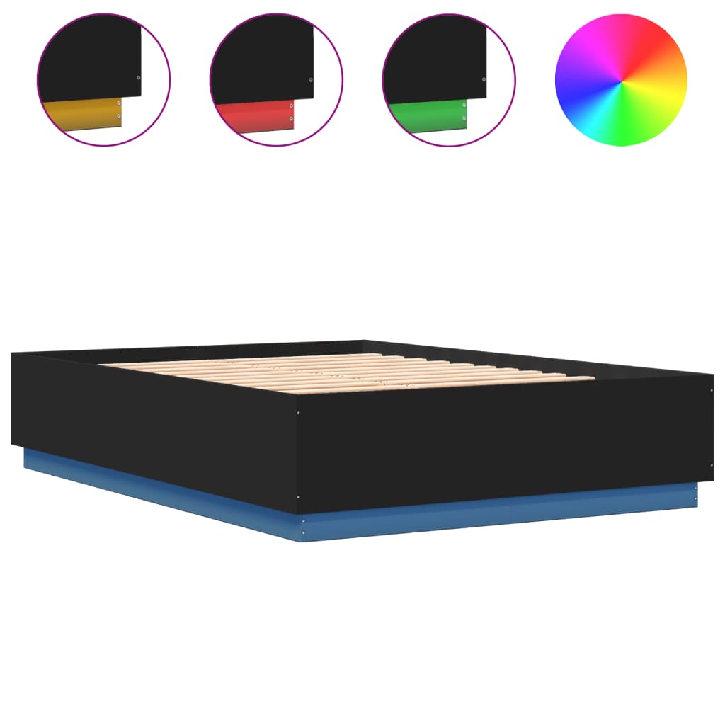 vidaXL Cadru de pat cu lumini LED, negru, 160x200 cm, lemn prelucrat vidaXL Cadru de pat cu lumini LED, negru, 160x200 cm, lemn prelucrat