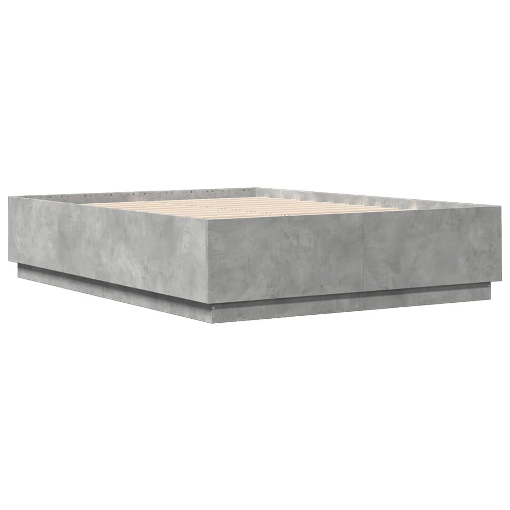 vidaXL Cadru de pat cu lumini LED gri beton 160x200 cm, lemn prelucrat vidaXL Cadru de pat cu lumini LED gri beton 160x200 cm, lemn prelucrat