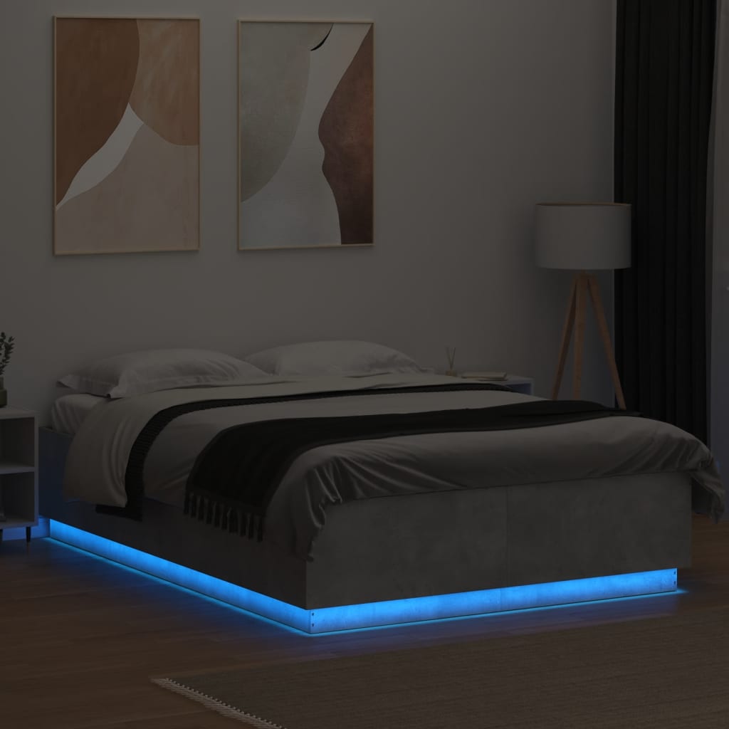 vidaXL Cadru de pat cu lumini LED gri beton 160x200 cm, lemn prelucrat vidaXL Cadru de pat cu lumini LED gri beton 160x200 cm, lemn prelucrat