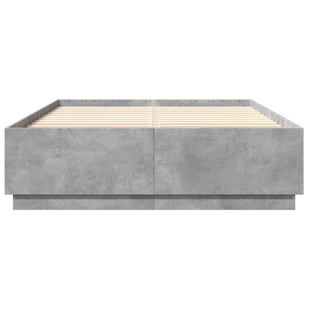 vidaXL Cadru de pat cu lumini LED gri beton 160x200 cm, lemn prelucrat vidaXL Cadru de pat cu lumini LED gri beton 160x200 cm, lemn prelucrat