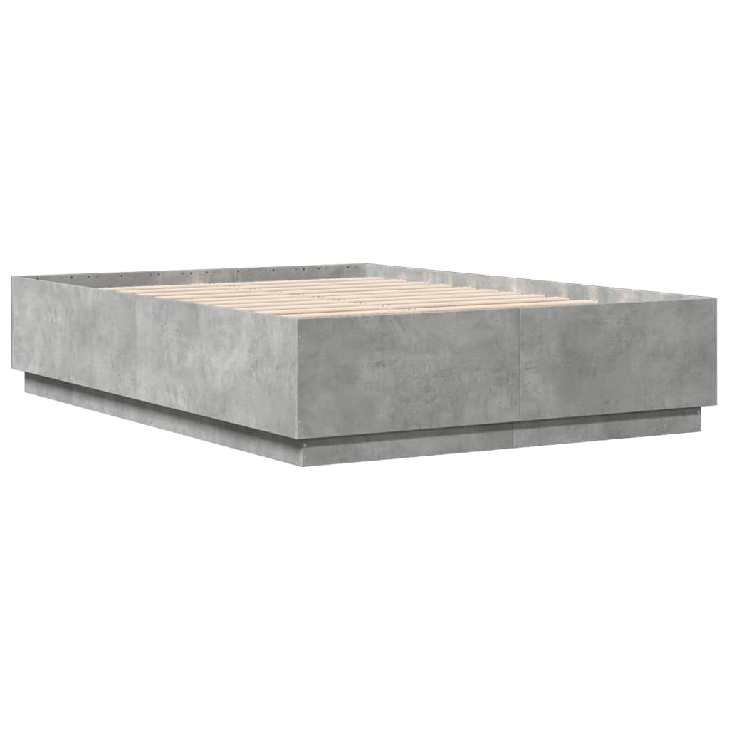 vidaXL Cadru de pat cu lumini LED gri beton 160x200 cm, lemn prelucrat vidaXL Cadru de pat cu lumini LED gri beton 160x200 cm, lemn prelucrat