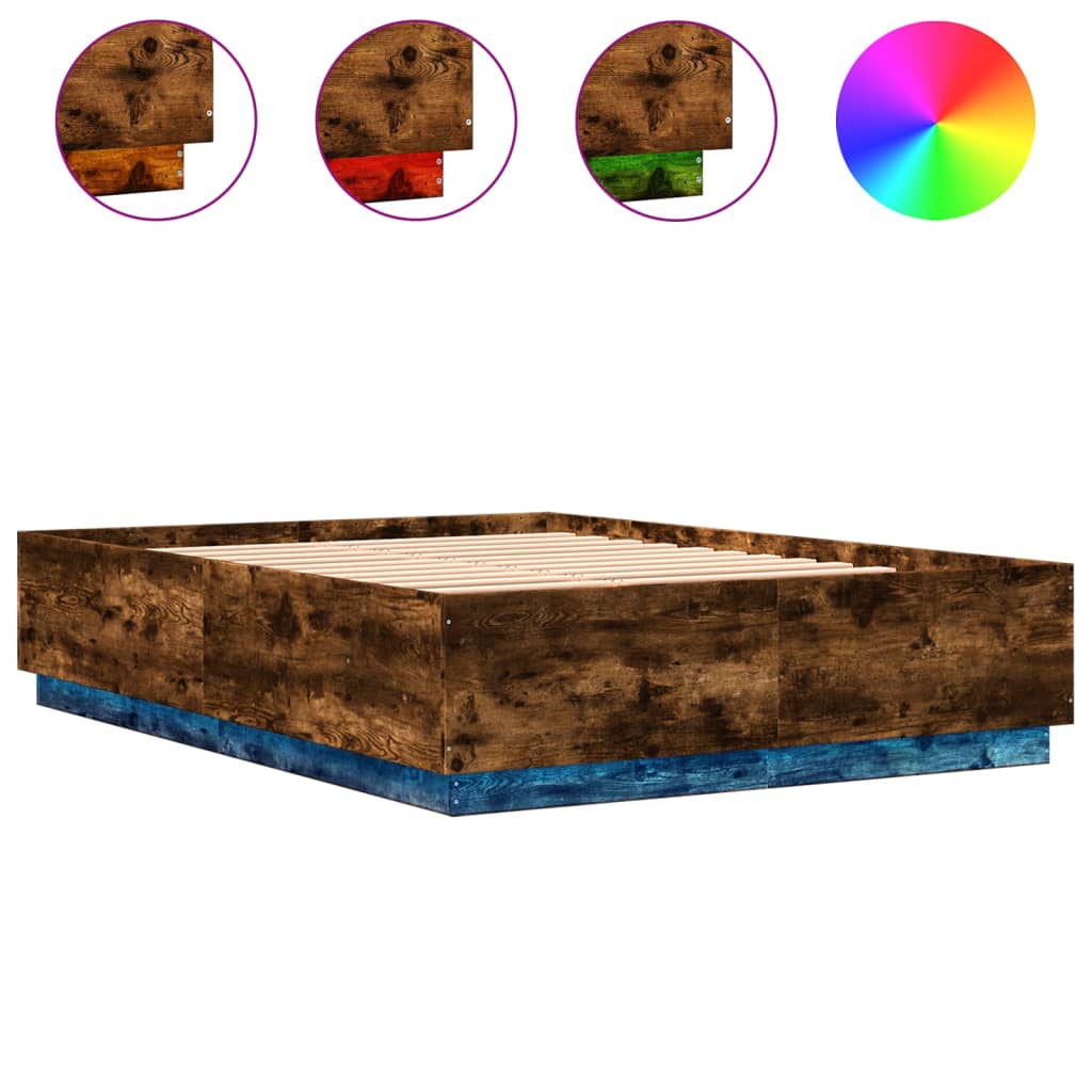 vidaXL Cadru de pat cu LED stejar fumuriu 160x200cm lemn prelucrat