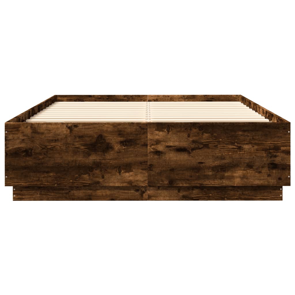 vidaXL Cadru de pat cu LED stejar fumuriu 160x200cm lemn prelucrat