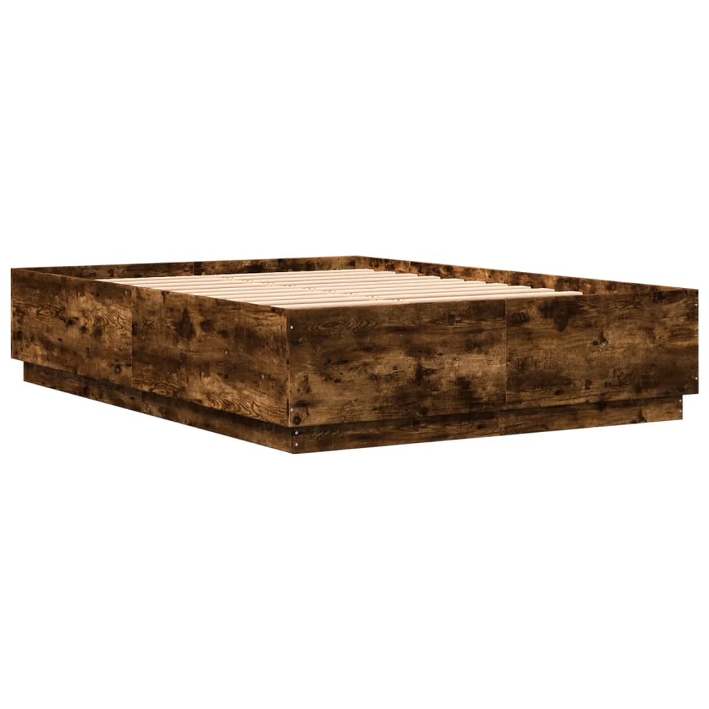 vidaXL Cadru de pat cu LED stejar fumuriu 160x200cm lemn prelucrat