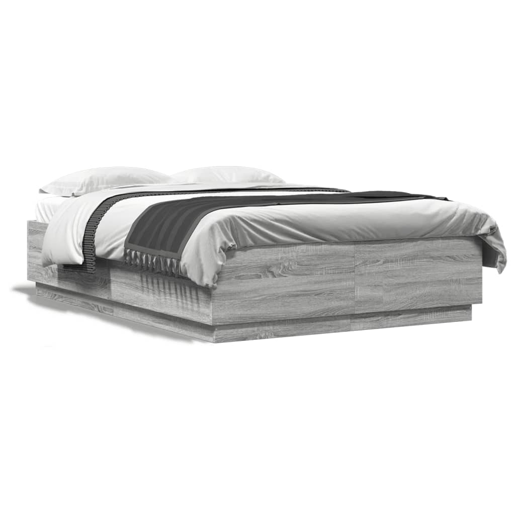 vidaXL Cadru de pat cu lumini LED gri sonoma 160x200 cm lemn prelucrat