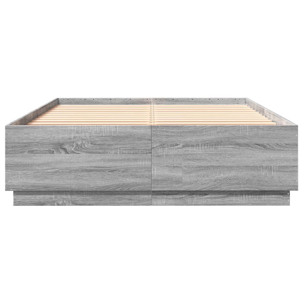 vidaXL Cadru de pat cu lumini LED gri sonoma 160x200 cm lemn prelucrat