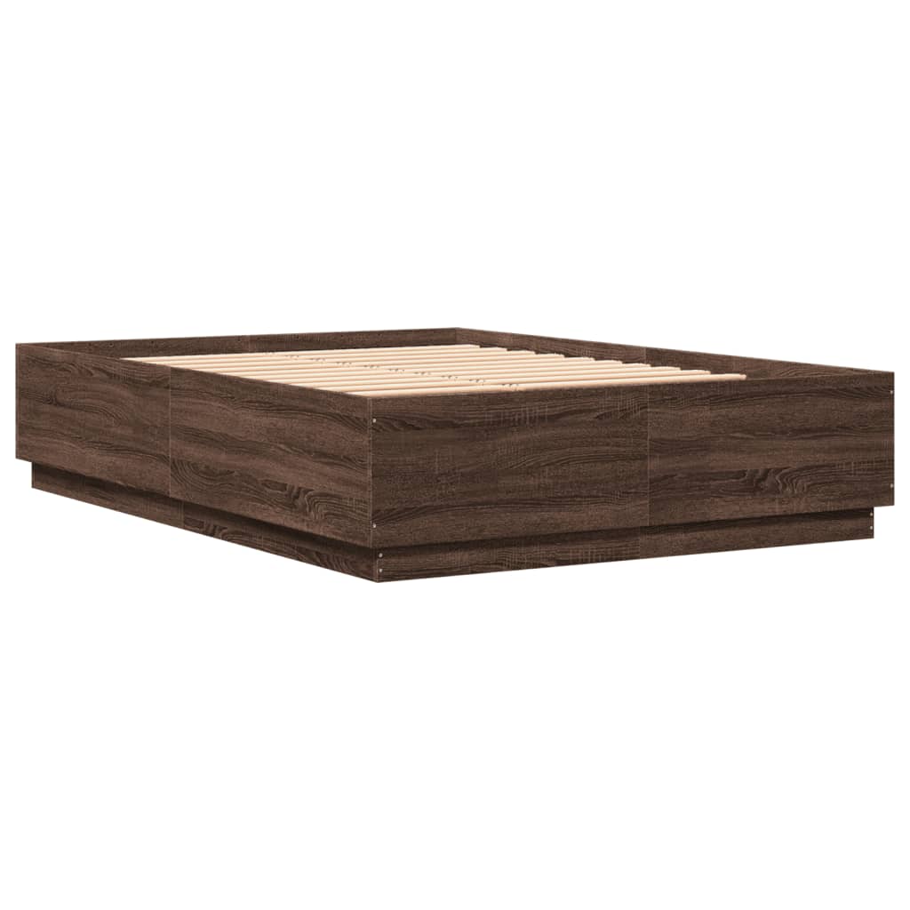 vidaXL Cadru de pat cu lumini LED stejar maro 160x200cm lemn prelucrat vidaXL Cadru de pat cu lumini LED stejar maro 160x200cm lemn prelucrat