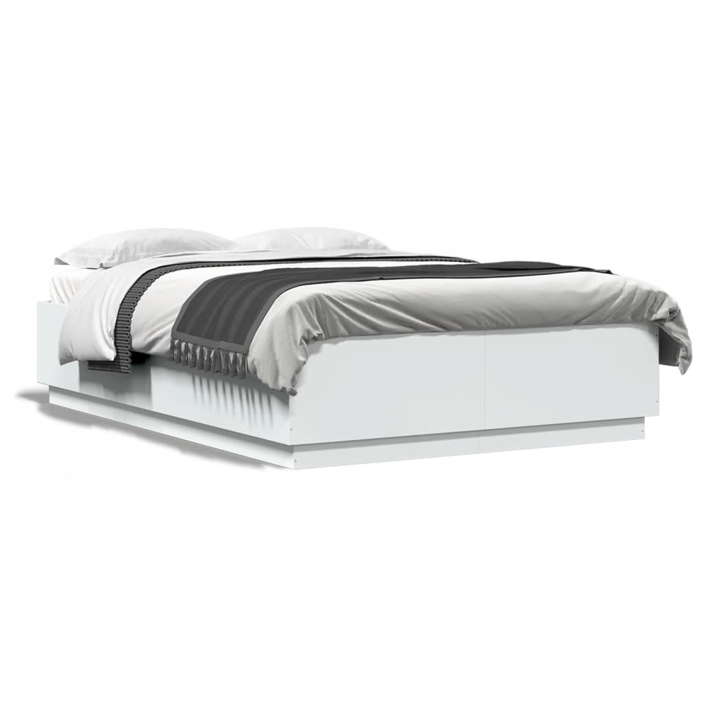 vidaXL Cadru de pat cu lumini LED, alb, 150x200 cm, lemn prelucrat vidaXL Cadru de pat cu lumini LED, alb, 150x200 cm, lemn prelucrat