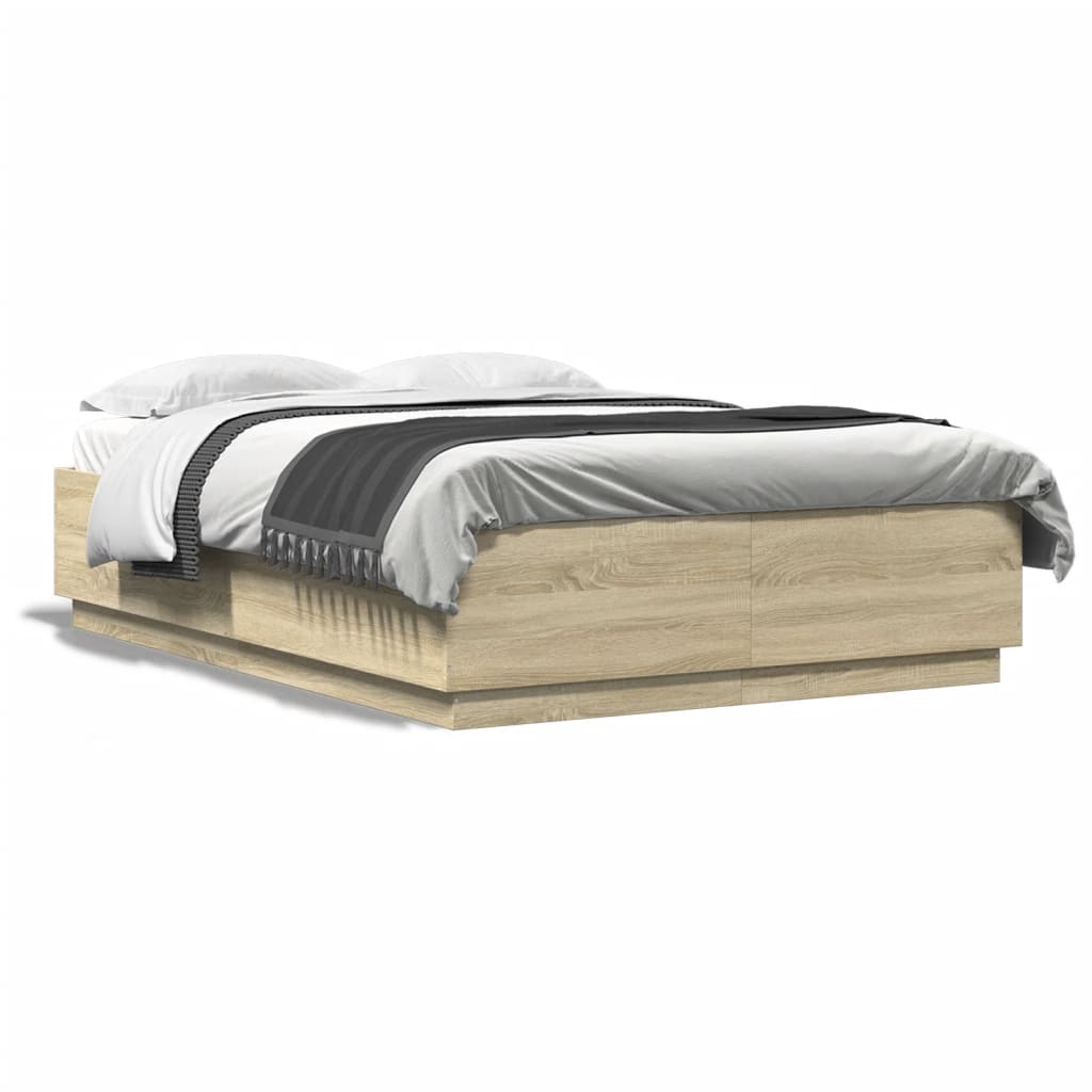 vidaXL Cadru de pat cu LED stejar sonoma 150x200 cm lemn prelucrat