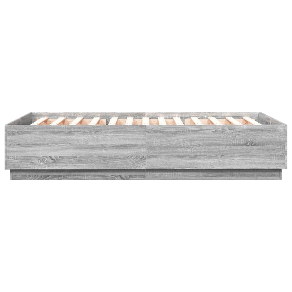 vidaXL Cadru de pat cu lumini LED gri sonoma 150x200 cm lemn prelucrat