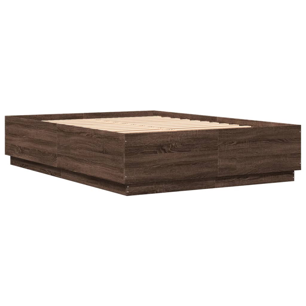 vidaXL Cadru de pat cu lumini LED stejar maro 150x200cm lemn prelucrat vidaXL Cadru de pat cu lumini LED stejar maro 150x200cm lemn prelucrat
