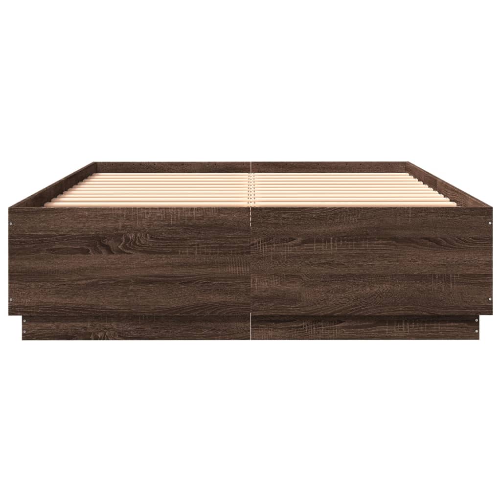 vidaXL Cadru de pat cu lumini LED stejar maro 150x200cm lemn prelucrat vidaXL Cadru de pat cu lumini LED stejar maro 150x200cm lemn prelucrat