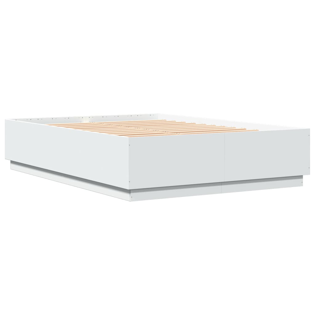 vidaXL Cadru de pat cu lumini LED, alb, 140x200 cm, lemn prelucrat vidaXL Cadru de pat cu lumini LED, alb, 140x200 cm, lemn prelucrat