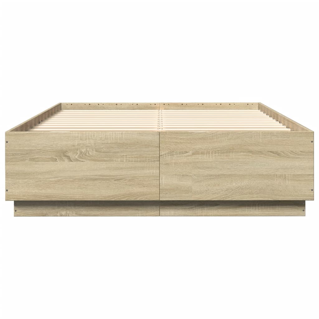 vidaXL Cadru de pat cu LED stejar sonoma 140x200 cm lemn prelucrat