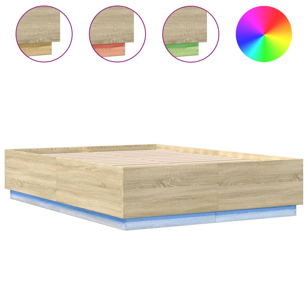 vidaXL Cadru de pat cu LED stejar sonoma 120x200 cm lemn prelucrat