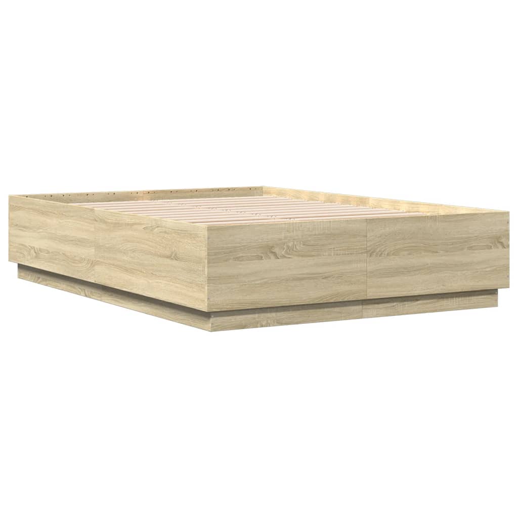 vidaXL Cadru de pat cu LED stejar sonoma 120x200 cm lemn prelucrat