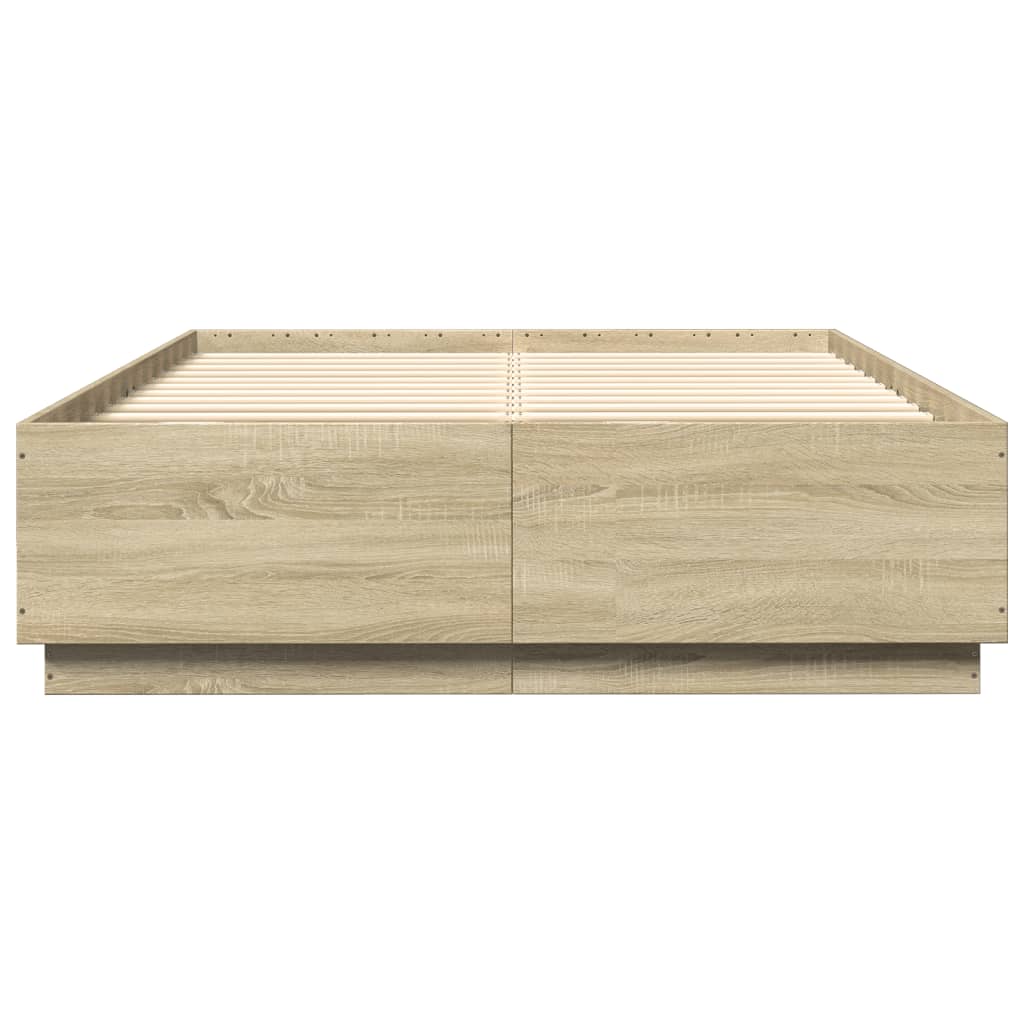 vidaXL Cadru de pat cu LED stejar sonoma 120x200 cm lemn prelucrat