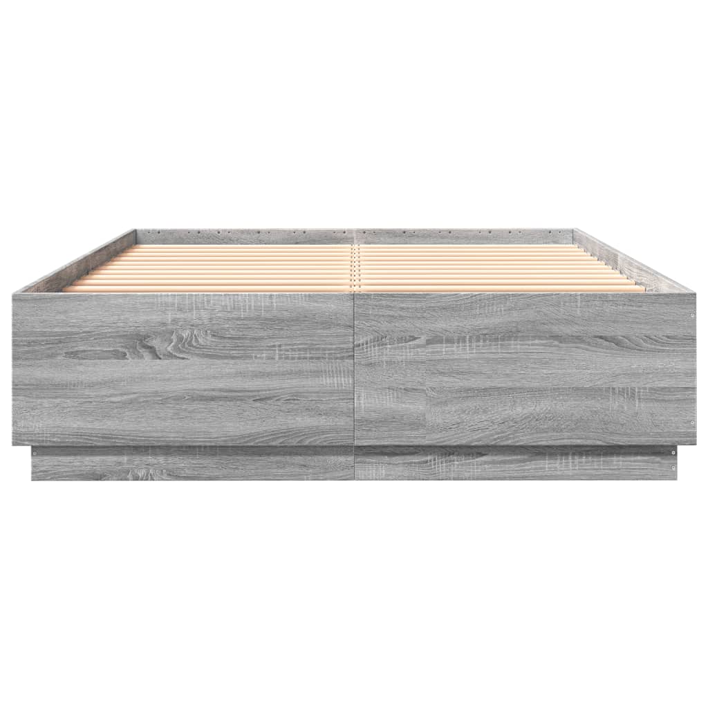 vidaXL Cadru de pat cu lumini LED gri sonoma 120x200 cm lemn prelucrat vidaXL Cadru de pat cu lumini LED gri sonoma 120x200 cm lemn prelucrat