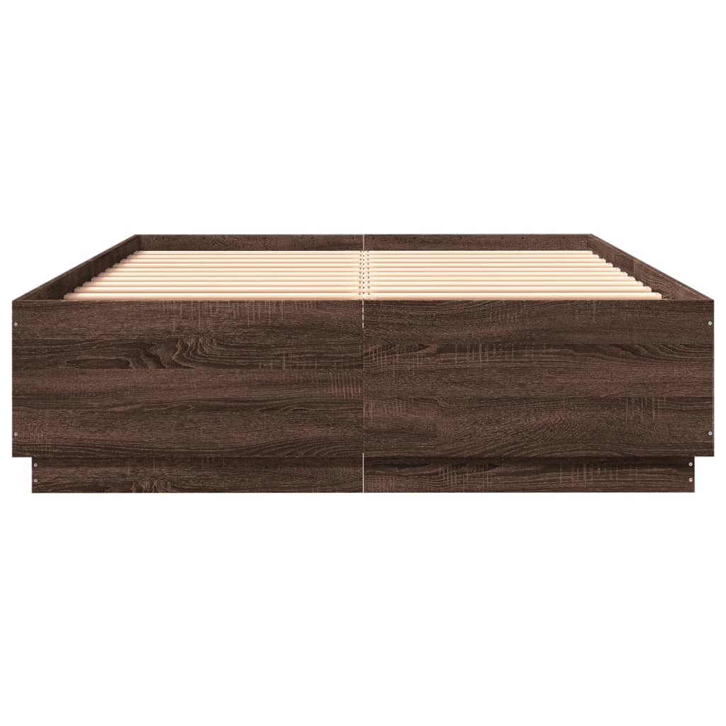 vidaXL Cadru de pat cu lumini LED stejar maro 120x200cm lemn prelucrat vidaXL Cadru de pat cu lumini LED stejar maro 120x200cm lemn prelucrat