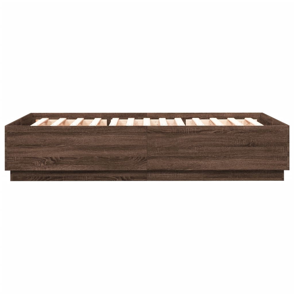 vidaXL Cadru de pat cu lumini LED stejar maro 120x200cm lemn prelucrat vidaXL Cadru de pat cu lumini LED stejar maro 120x200cm lemn prelucrat