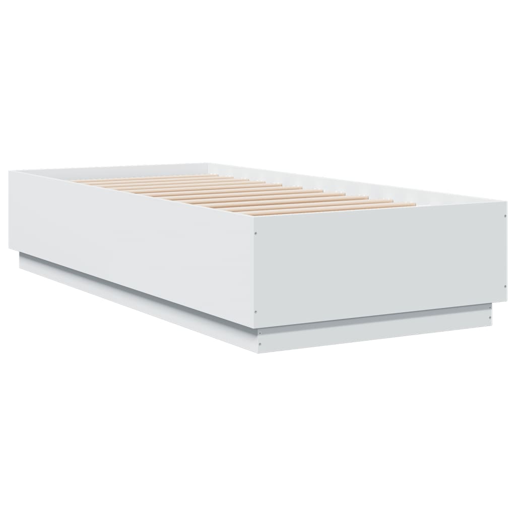 vidaXL Cadru de pat cu lumini LED, alb, 100x200 cm, lemn prelucrat vidaXL Cadru de pat cu lumini LED, alb, 100x200 cm, lemn prelucrat