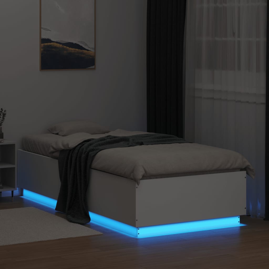 vidaXL Cadru de pat cu lumini LED, alb, 100x200 cm, lemn prelucrat vidaXL Cadru de pat cu lumini LED, alb, 100x200 cm, lemn prelucrat