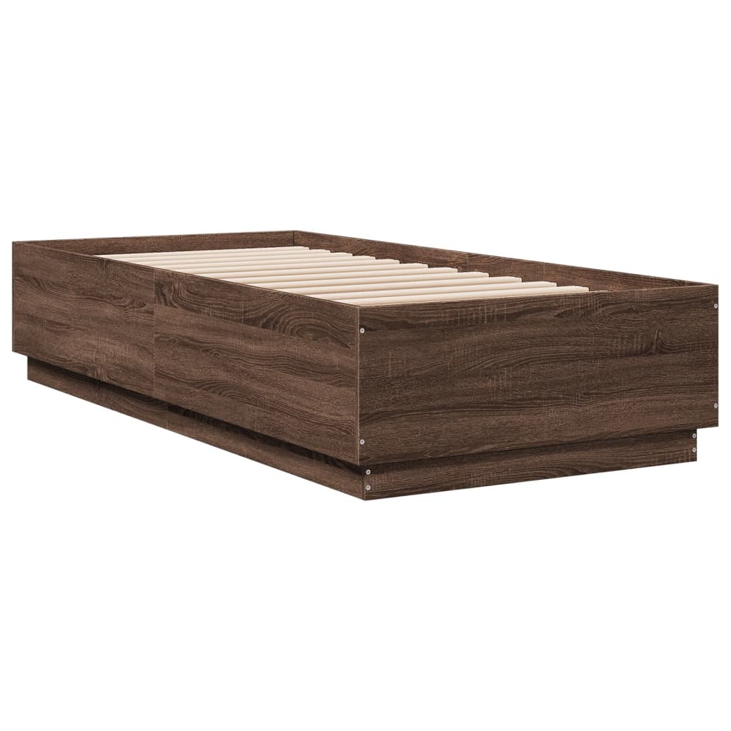 vidaXL Cadru de pat cu lumini LED stejar maro 100x200cm lemn prelucrat vidaXL Cadru de pat cu lumini LED stejar maro 100x200cm lemn prelucrat