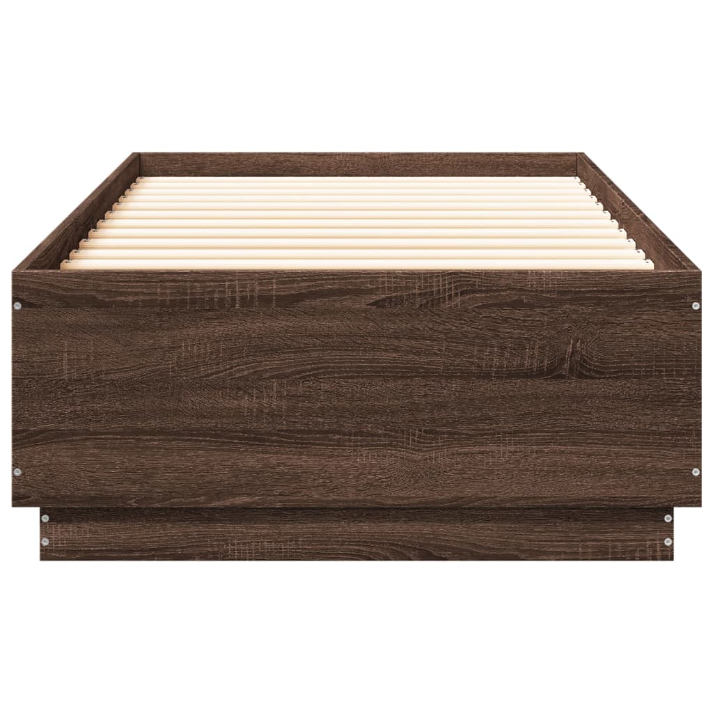 vidaXL Cadru de pat cu lumini LED stejar maro 100x200cm lemn prelucrat vidaXL Cadru de pat cu lumini LED stejar maro 100x200cm lemn prelucrat