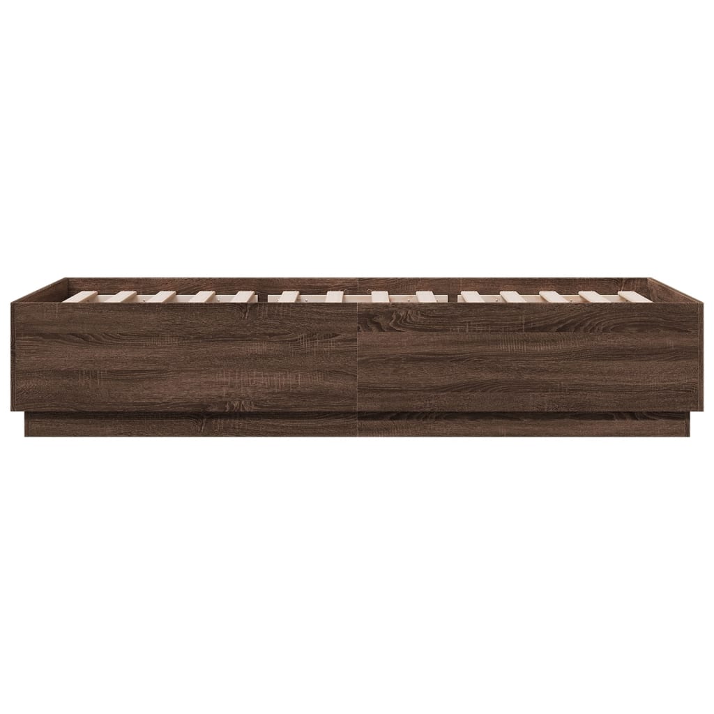 vidaXL Cadru de pat cu lumini LED stejar maro 100x200cm lemn prelucrat vidaXL Cadru de pat cu lumini LED stejar maro 100x200cm lemn prelucrat