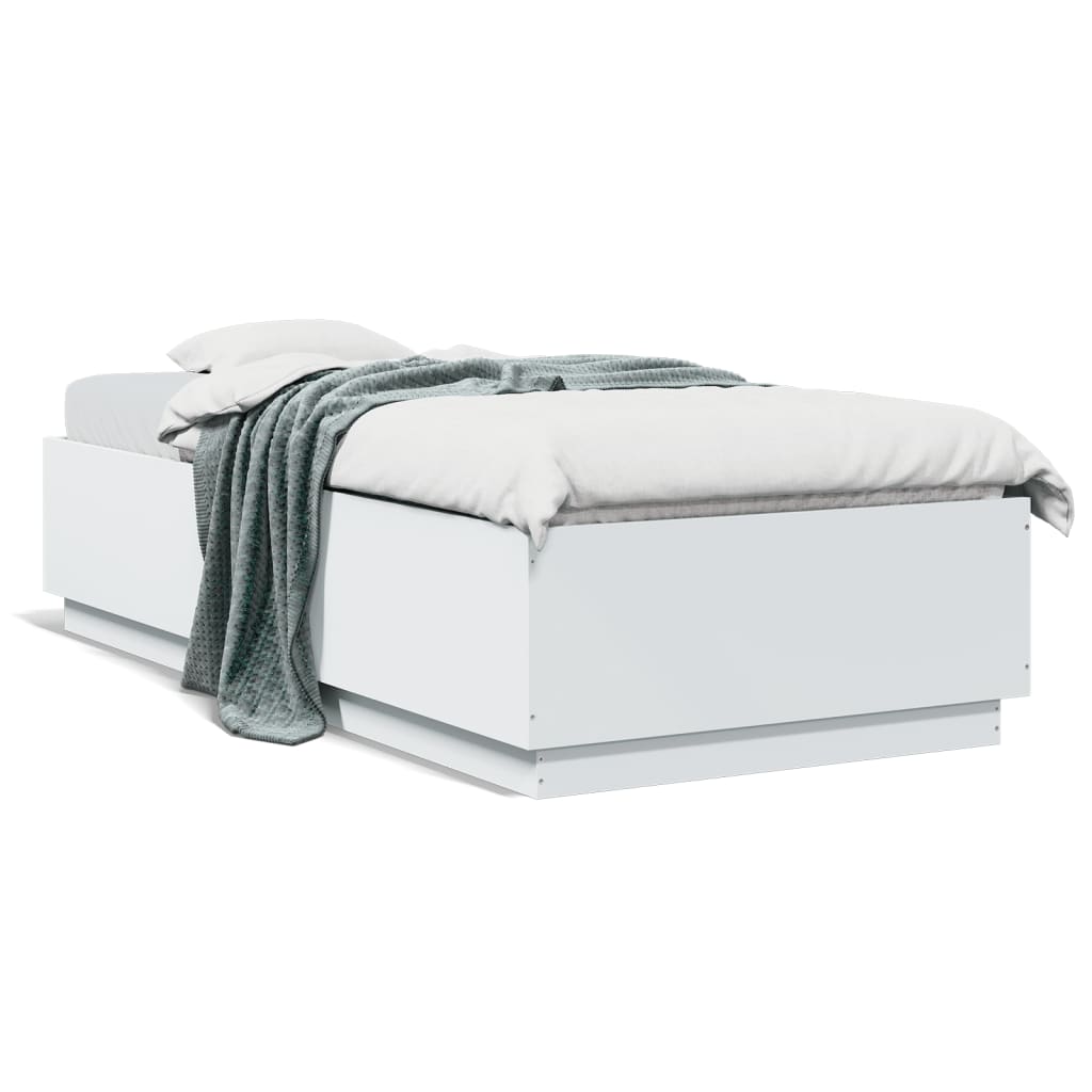 vidaXL Cadru de pat cu lumini LED, alb, 90x200 cm, lemn prelucrat vidaXL Cadru de pat cu lumini LED, alb, 90x200 cm, lemn prelucrat