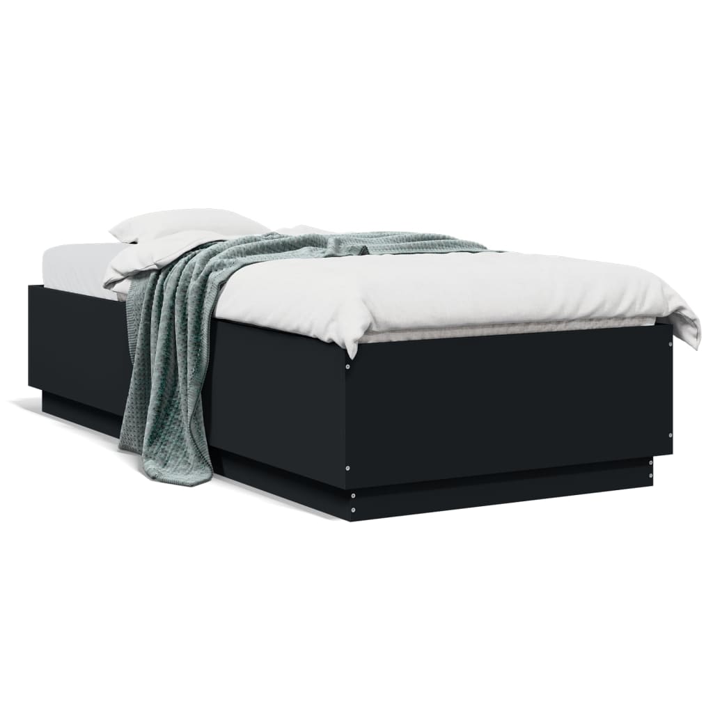 vidaXL Cadru de pat cu lumini LED, negru, 90x200 cm, lemn prelucrat